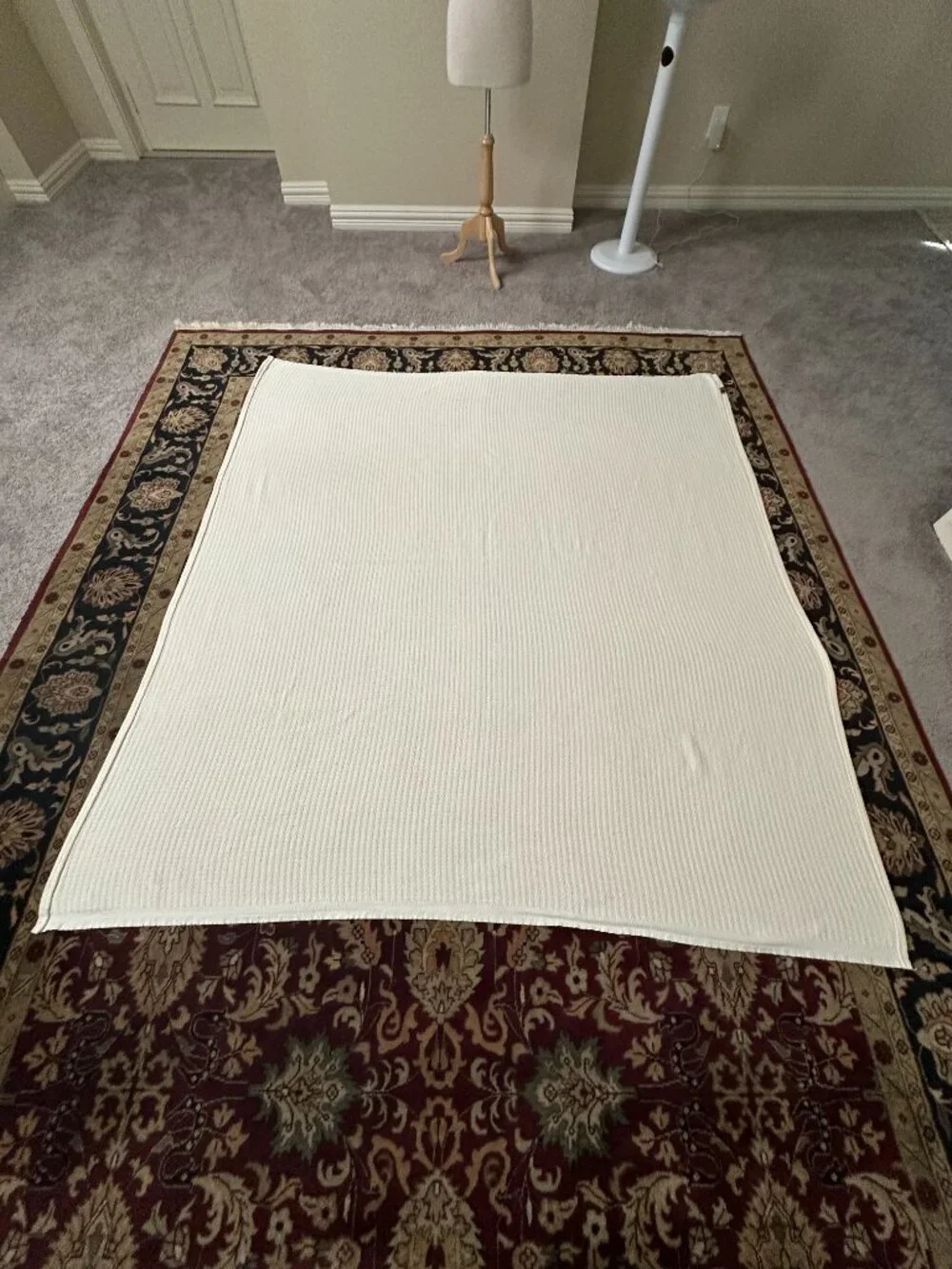 VTG Lauren Ralph Lauren Classic Off-white Cotton Herringbone Blanket Full/Queen